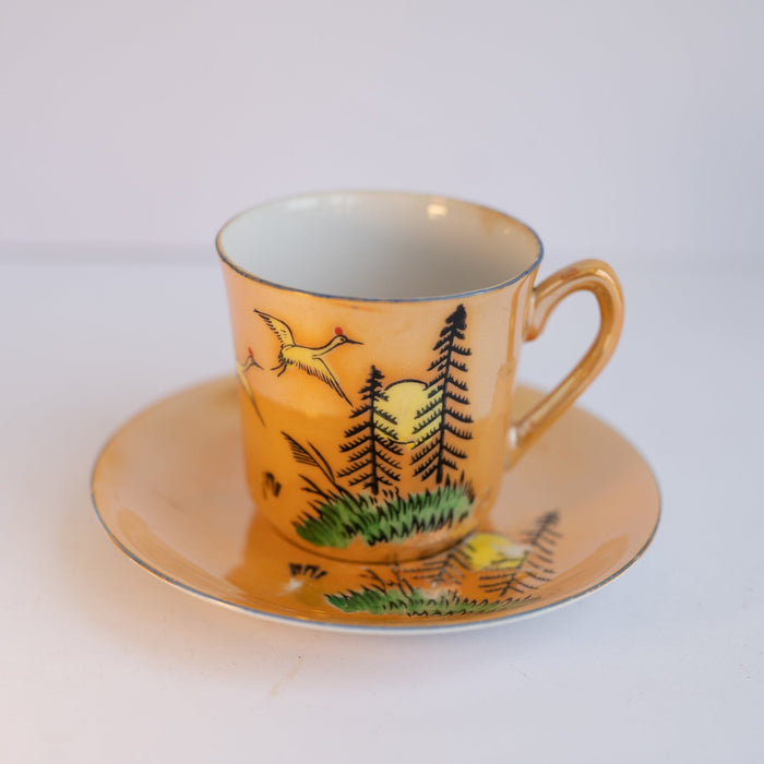 Pair of Coffee Cups, Saucers and Plates - Orange