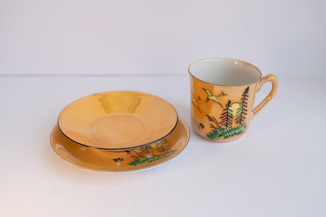 Pair of Coffee Cups, Saucers and Plates - Orange